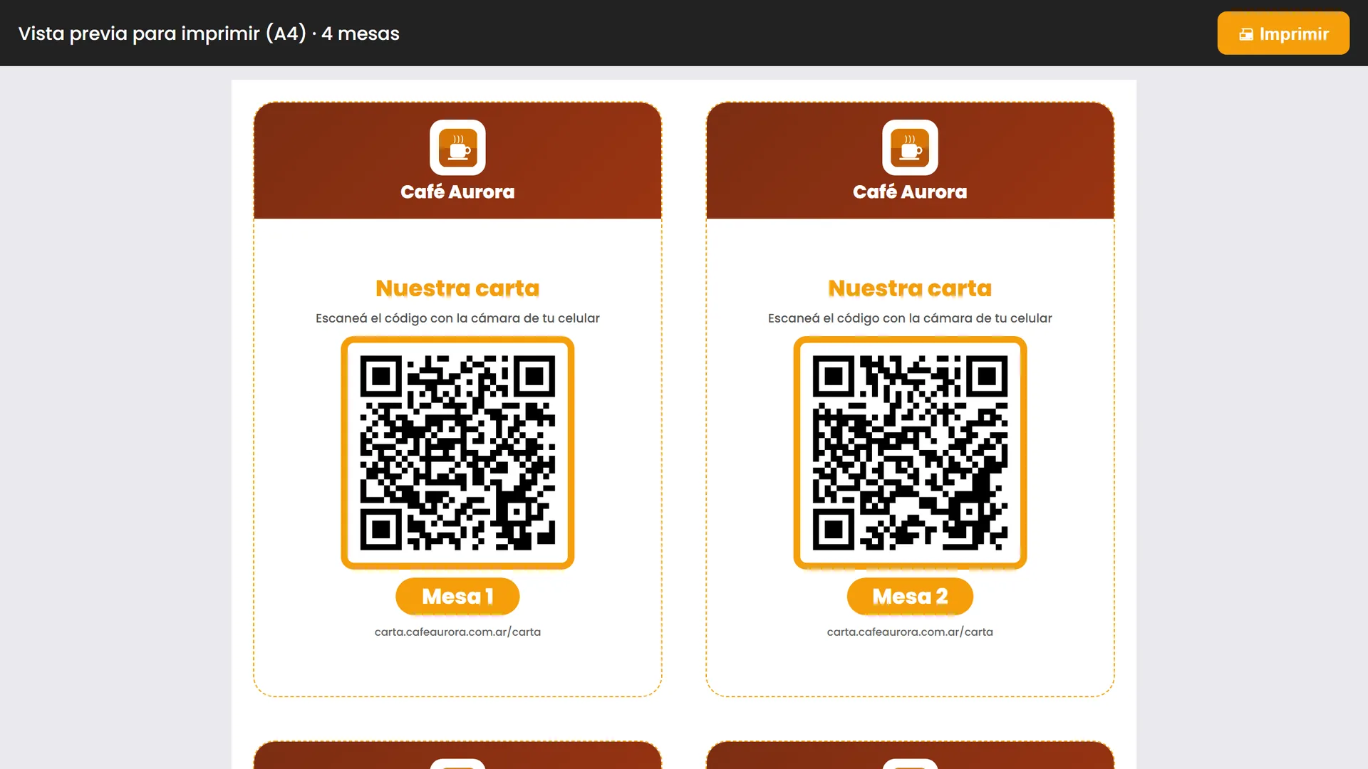 QR para cada mesa